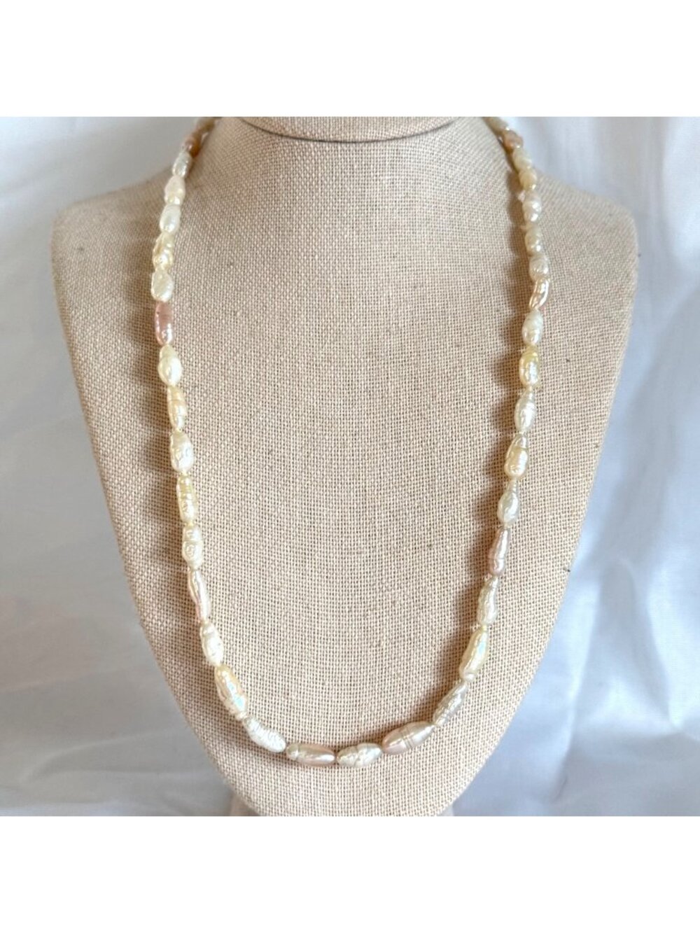 Genuine Cultured Biwa Pearl Necklace Knot Strand Multicolor Pink White 14K yg